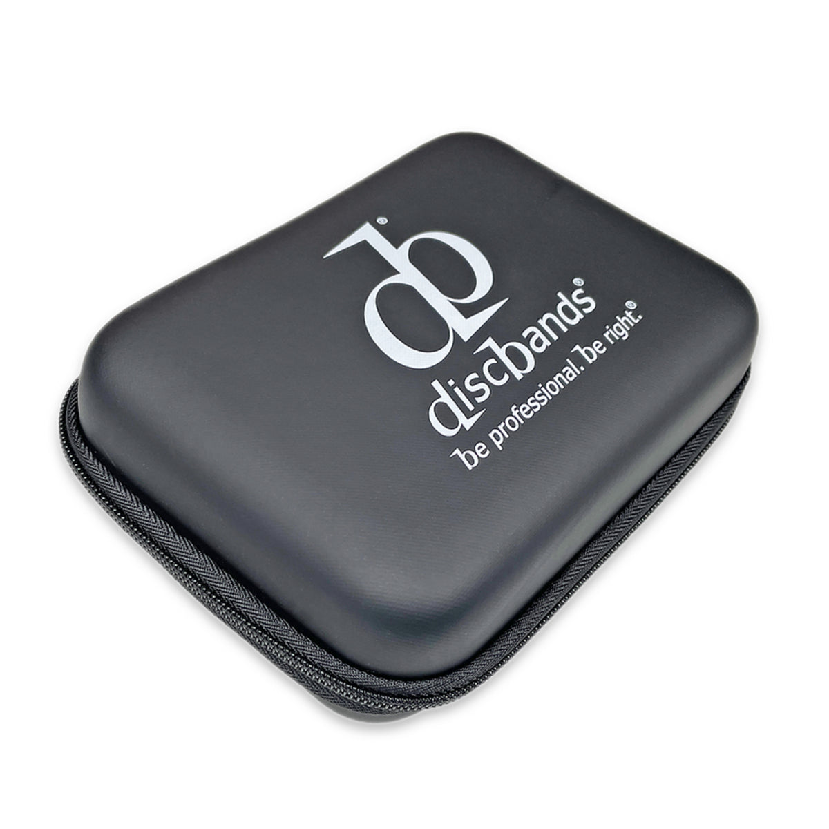 Black carrying case with 'discbands' logo on a white background