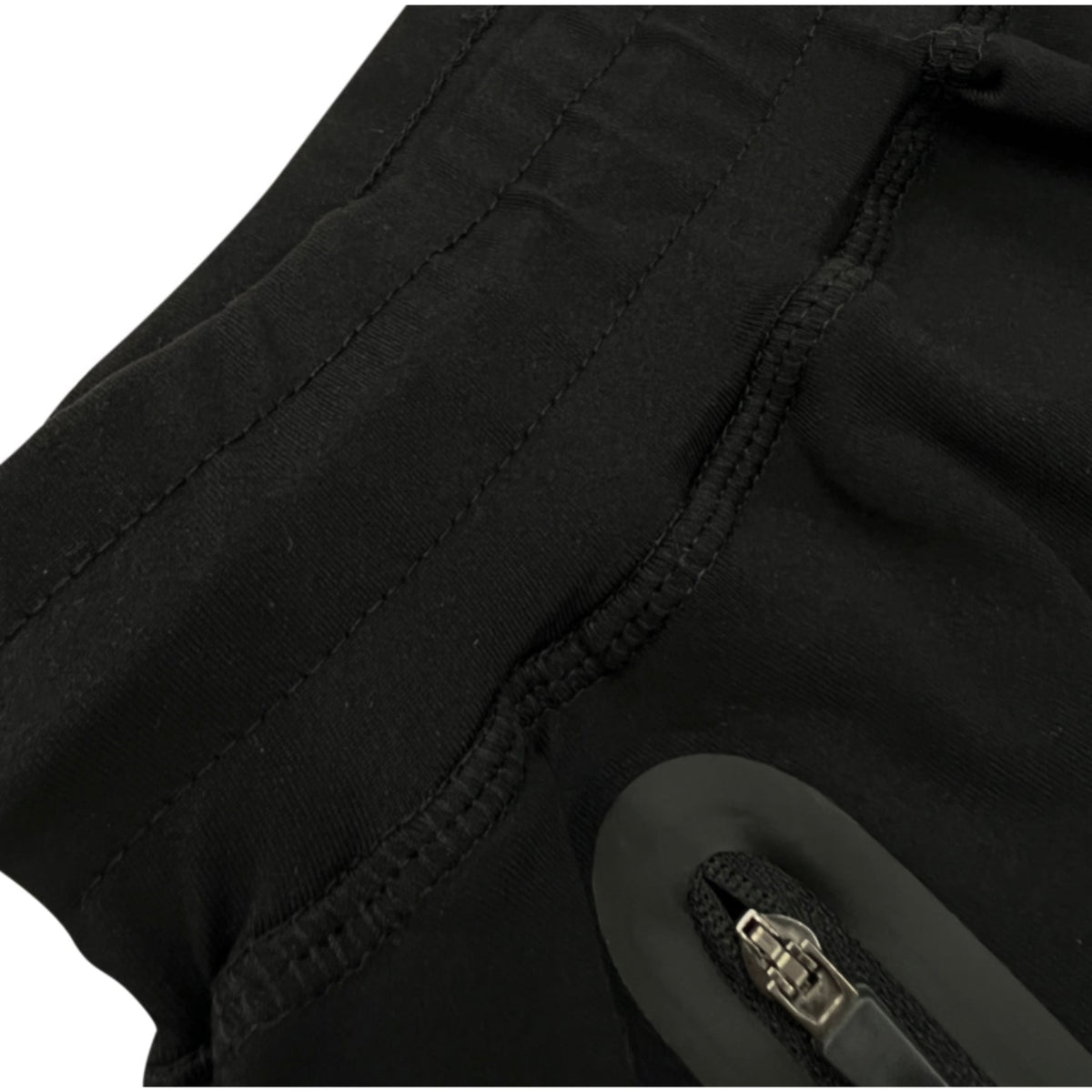 Close-up of a black jacket with a zipper on a white background