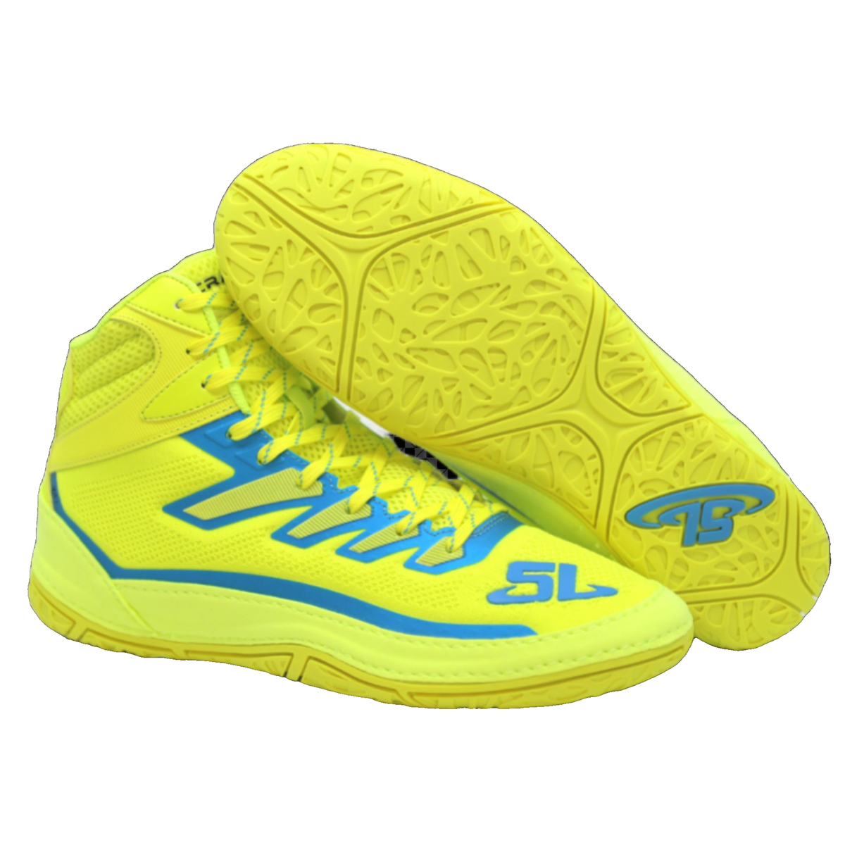 ScrapLife Velocity Wrestling Shoe in Yellow/Teal - detail view