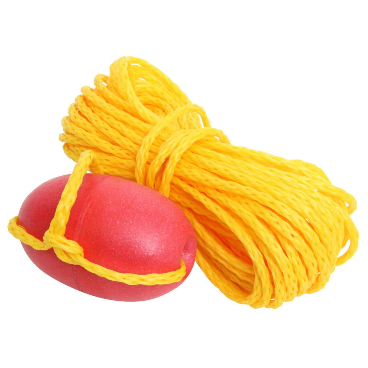 Boat safety kit including a bucket, rope with float, whistle, flashlight, and other essential marine safety accessories.