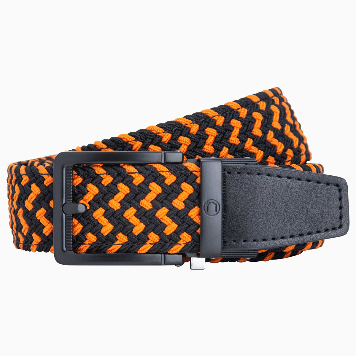 Braided Orange & Black Golf Ratchet Belt 1.38" [35mm]