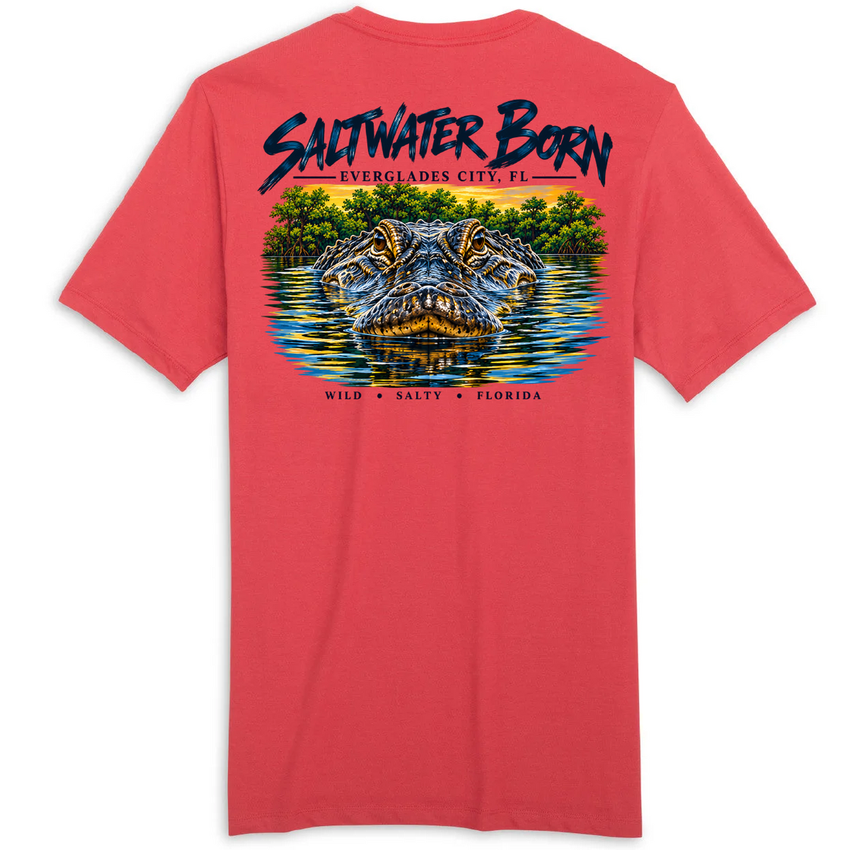 Alligator artwork on brick Everglades City Gator men's cotton tee