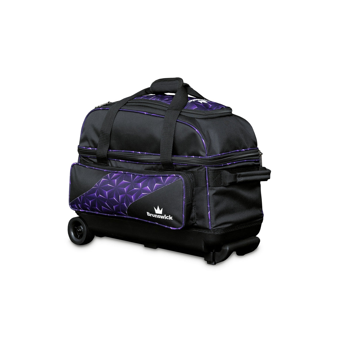 Brunswick Zone Double Roller Bowling Bag - Purple Prism - Brunswick Zone Double Roller Prism 3qtr Left Purple 1600x1600