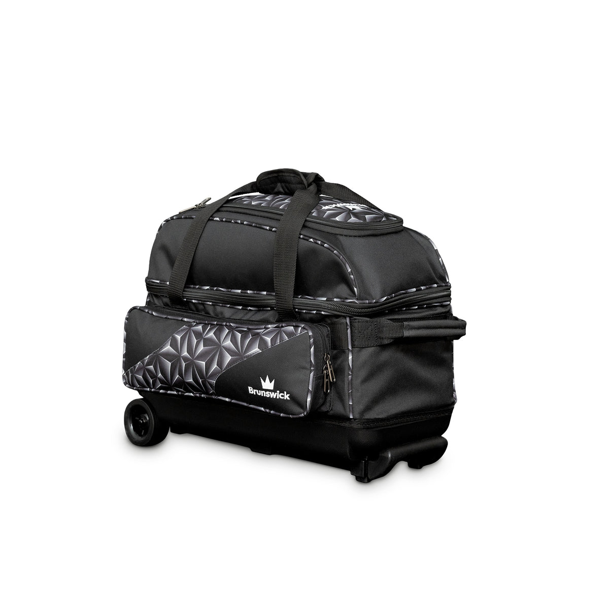 Brunswick Zone Double Roller Bowling Bag - Black Prism - Brunswick Zone Double Roller Prism Black 3qtr Right View 1600x1600