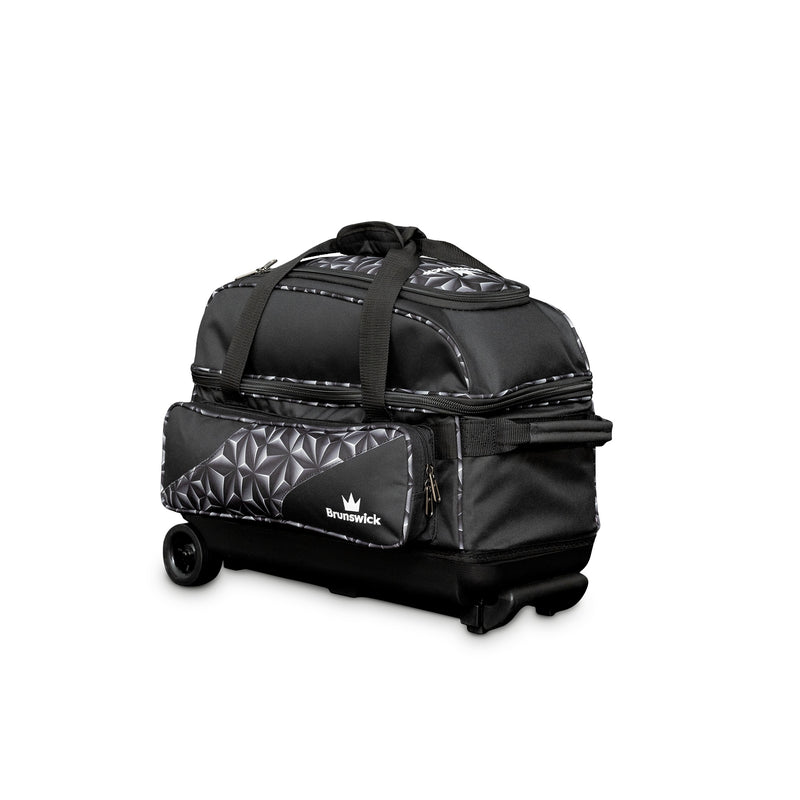 Brunswick Zone Double Roller Bowling Bag - Black Prism - Brunswick Zone Double Roller Prism Black 3qtr Right View 1600x1600