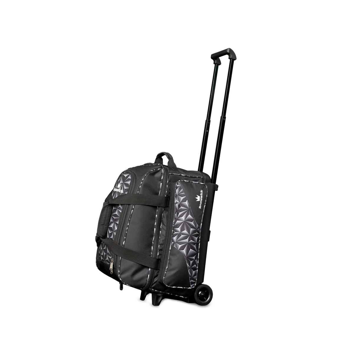 Brunswick Zone Double Roller Bowling Bag - Black Prism - Brunswick Zone Double Roller Prism Black Upright Left 1600x1600