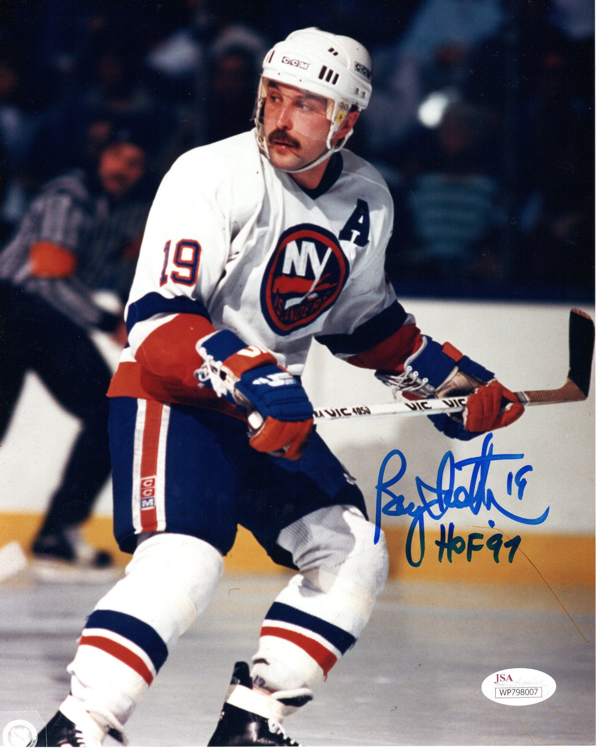 Bryan Trottier Autographed New York Islanders 8x10 Photo W/ HOF 99 JSA Witnessed