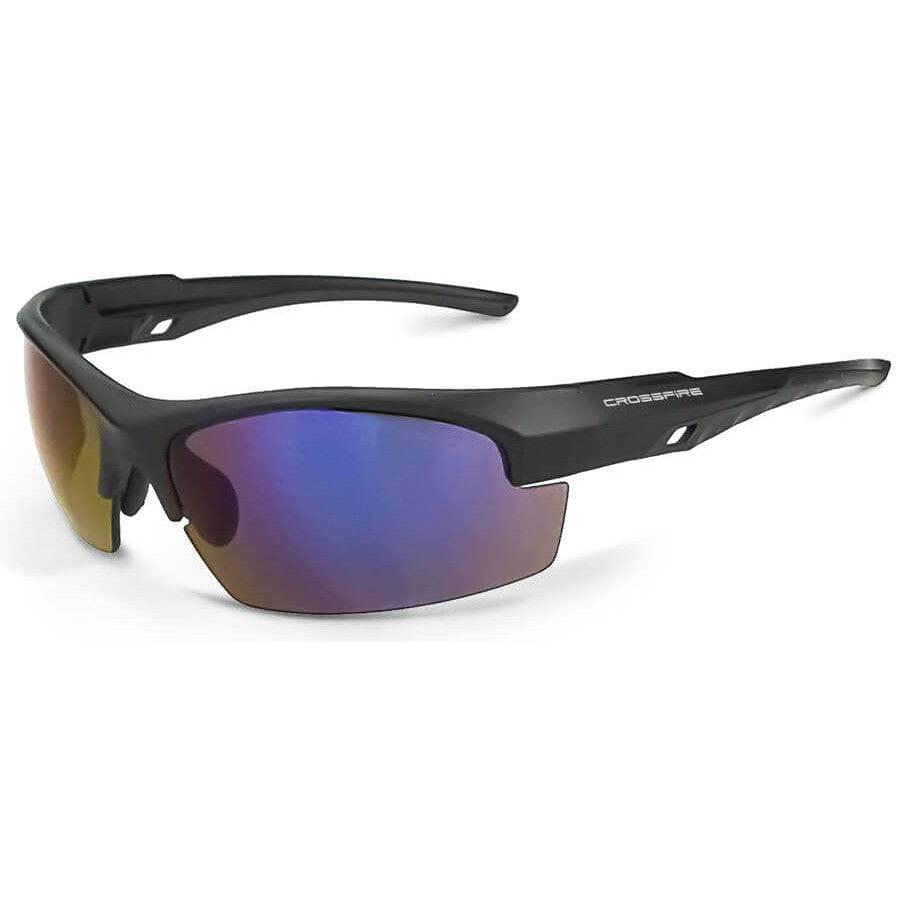 Crossfire Crucible Safety Glasses Black with Blue Mirror Lenses