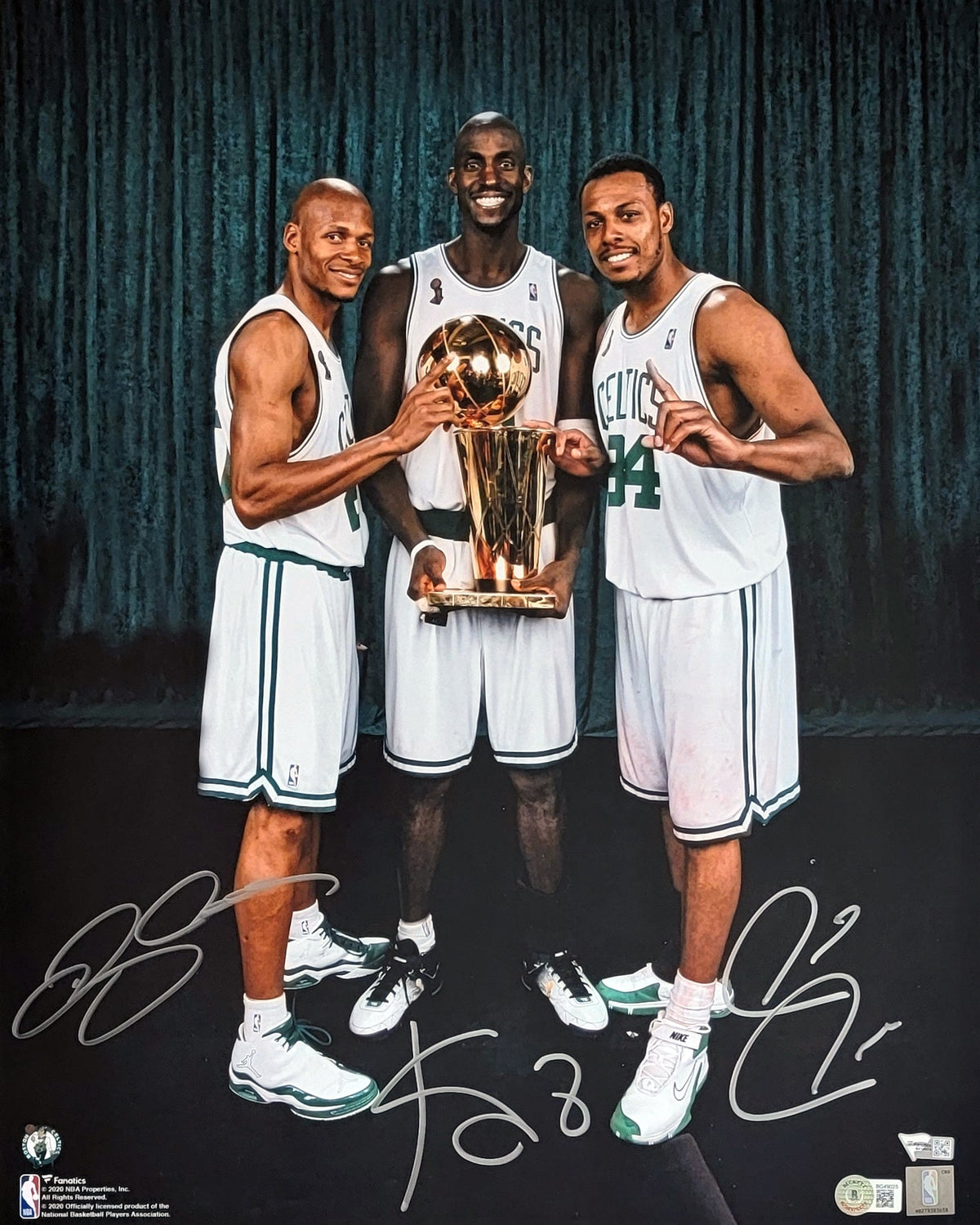 Kevin Garnett Paul Pierce Ray Allen Autographed Boston Celtics Big 3 2008 NBA Champs 16x20 Photo Beckett Witnessed