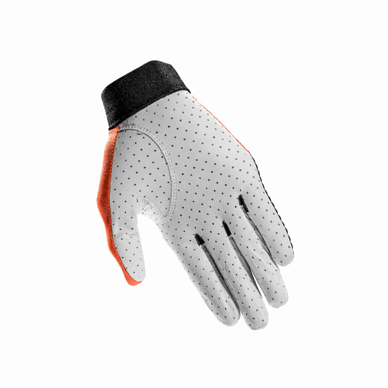 Palm-side view of HEAD Airflow Tour glove showing white perforated leather grip with black fingertips.