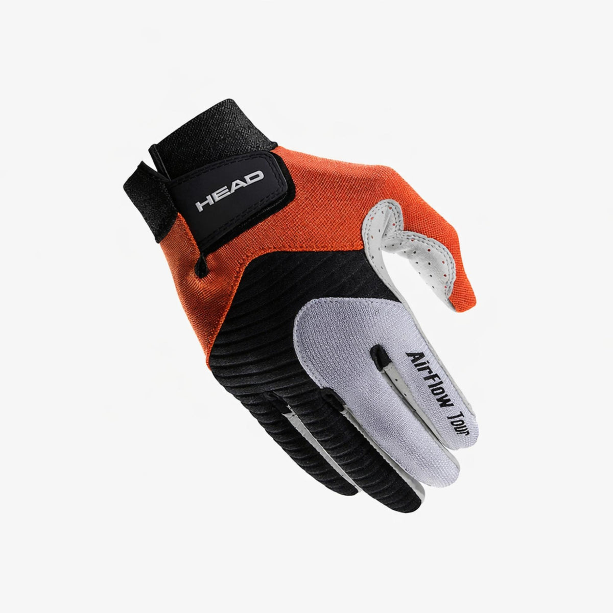 HEAD Airflow Tour sports glove in orange, black, and gray with textured grip panels and wrist strap.