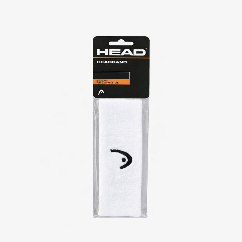Packaged white HEAD sweat-absorption headband displayed on a white background.