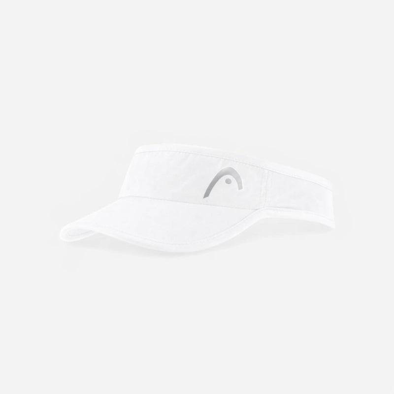 Head Pro Player white women’s tennis visor with curved brim and reflective logo