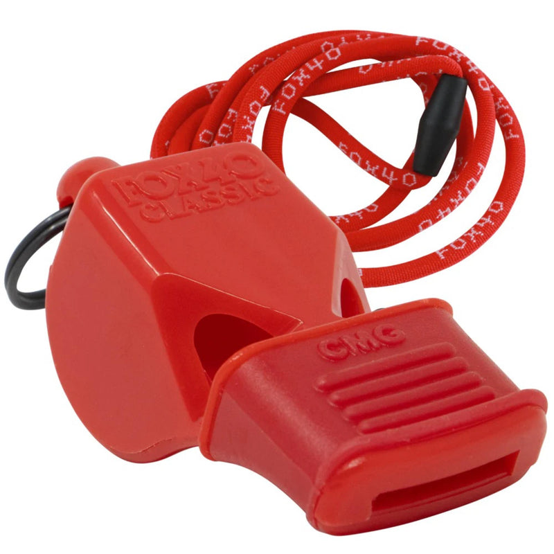 Safety whistle with attached breakaway lanyard, designed for loud, clear signaling during sports, training, or emergency use.