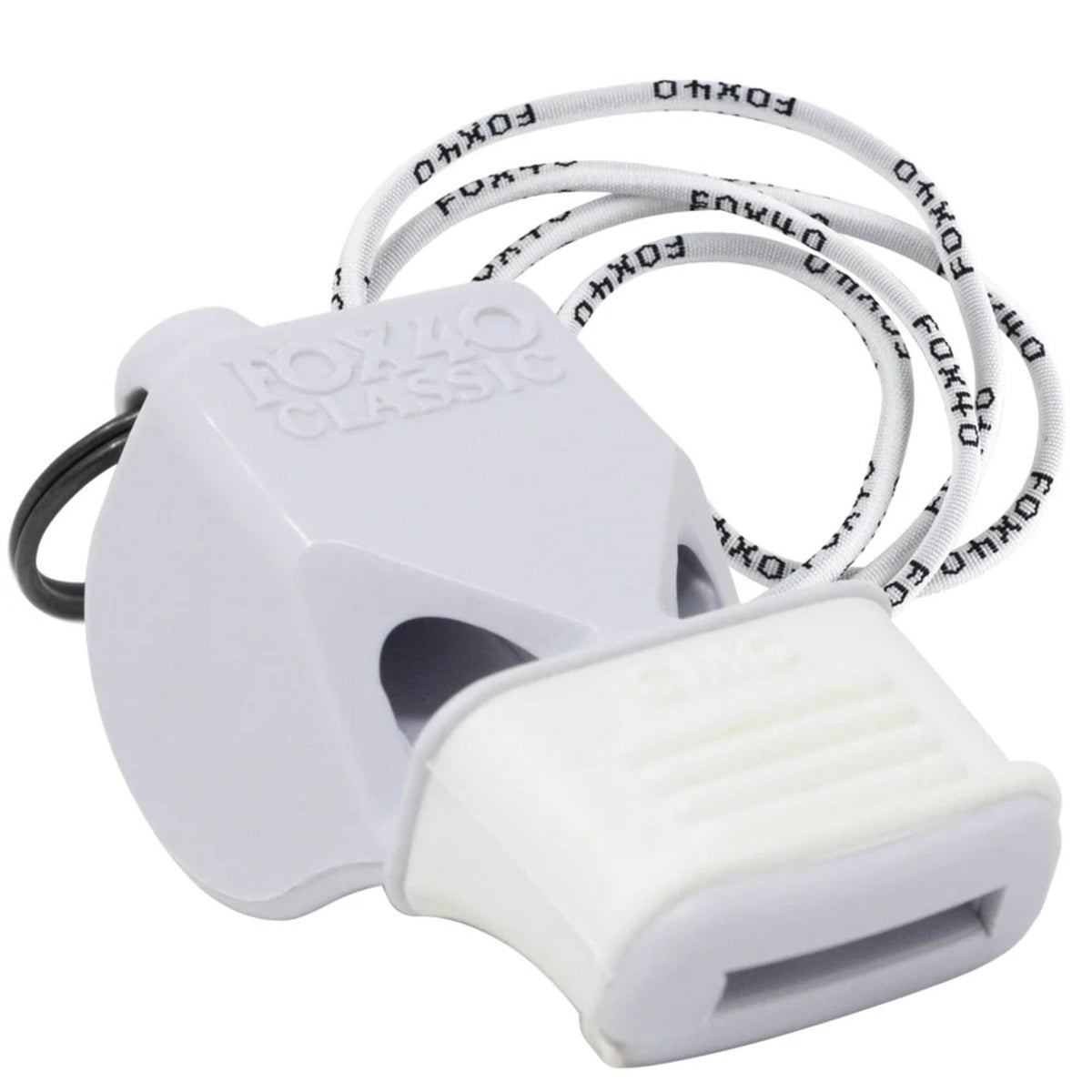 Safety whistle with attached breakaway lanyard, designed for loud, clear signaling during sports, training, or emergency use.