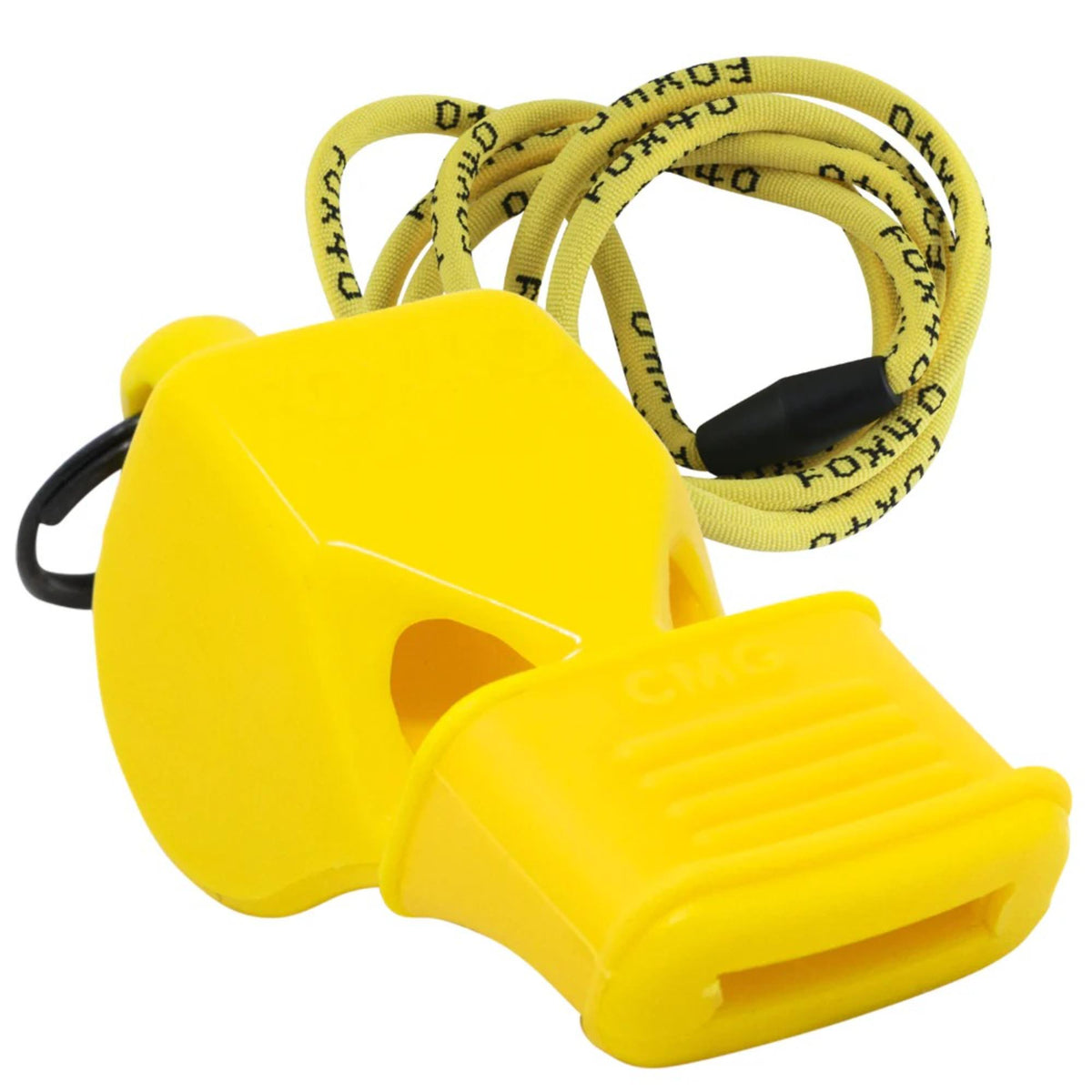 Safety whistle with attached breakaway lanyard, designed for loud, clear signaling during sports, training, or emergency use.