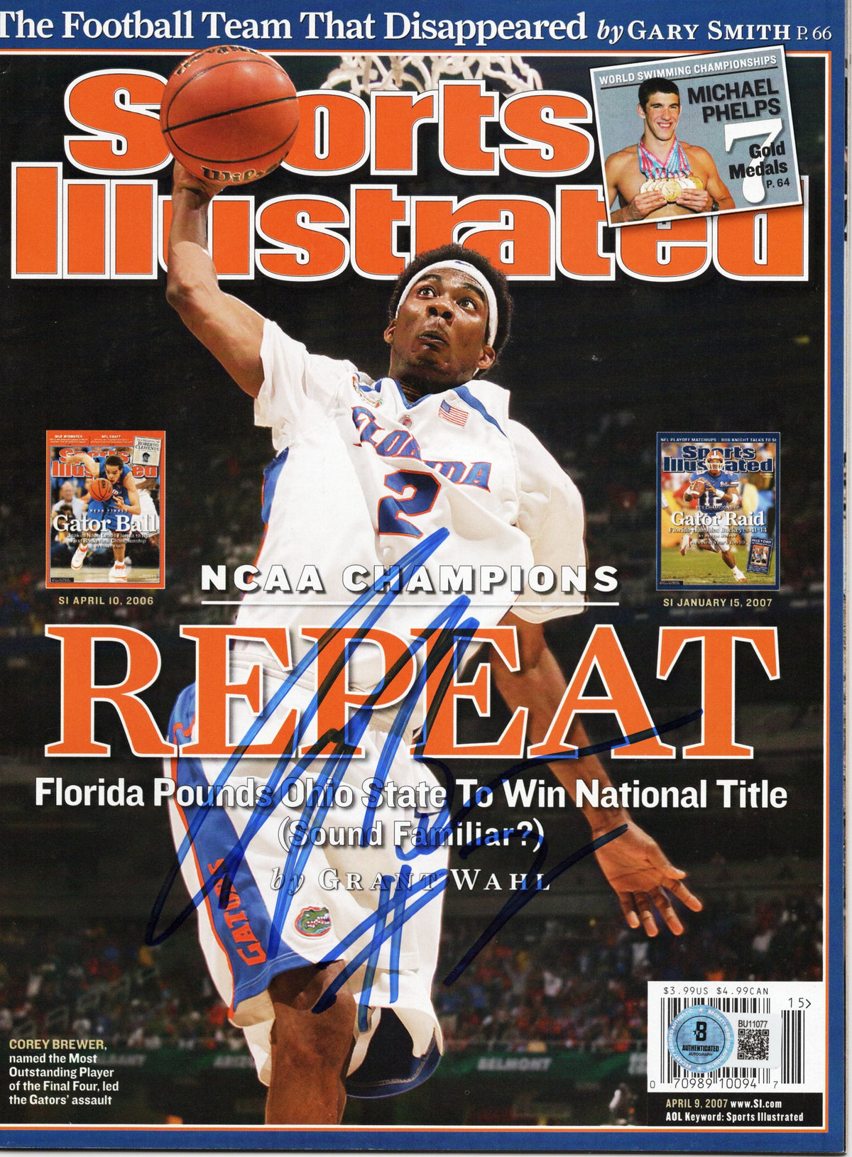 Corey Brewer Autographed Florida Gators Sports Illustrated Beckett Authenticated