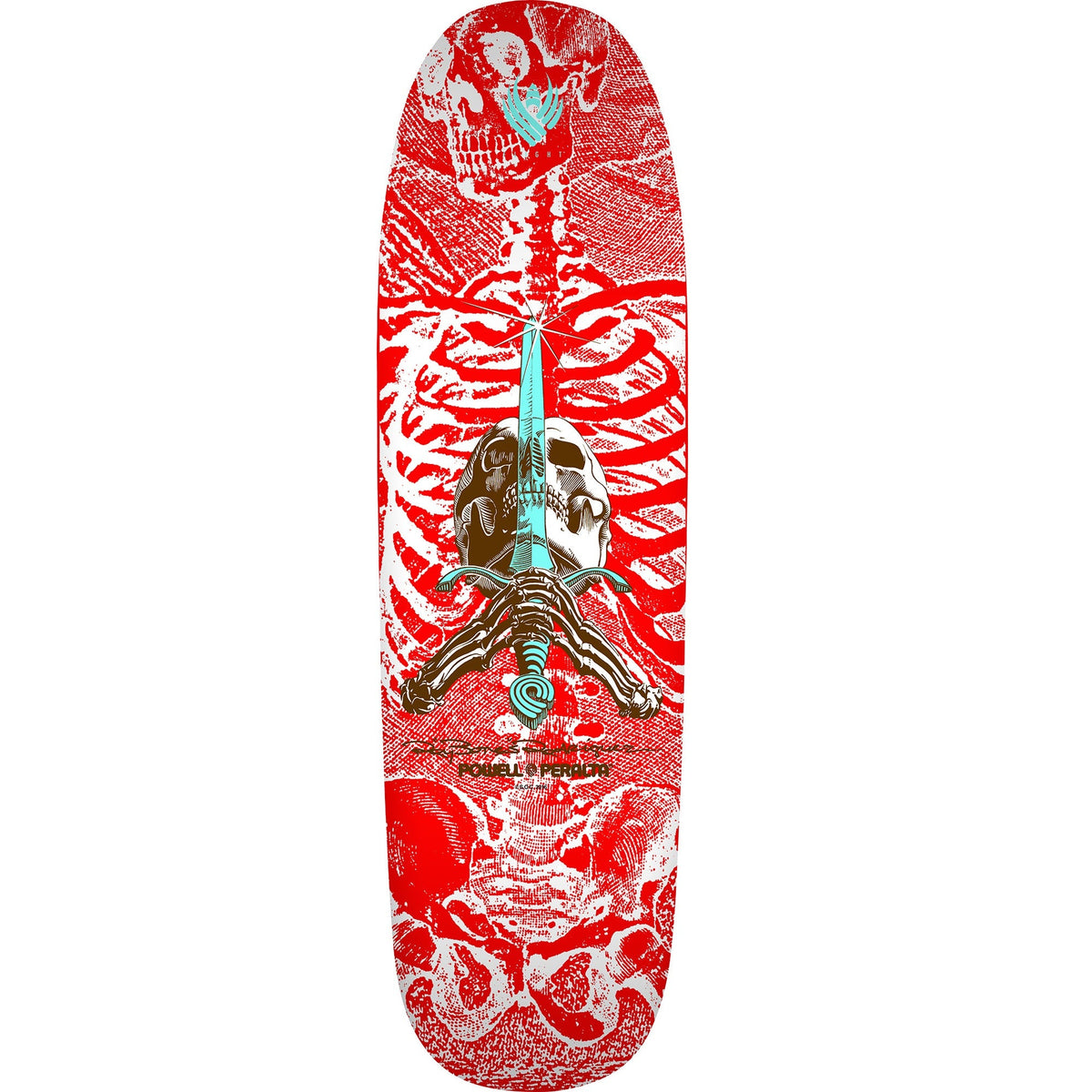 Powell Peralta Rodriguez Skull and Sword 5 Flight Skateboard Deck - 9.265″ Red/White