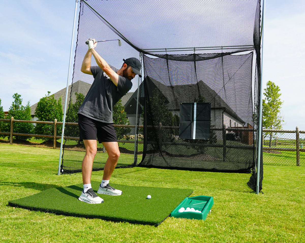 Cimarron 10x10x10 Masters Golf Net with Frame Kit, 5x5 TeeLine Golf Mat, & Ball Tray - Alternate View 9