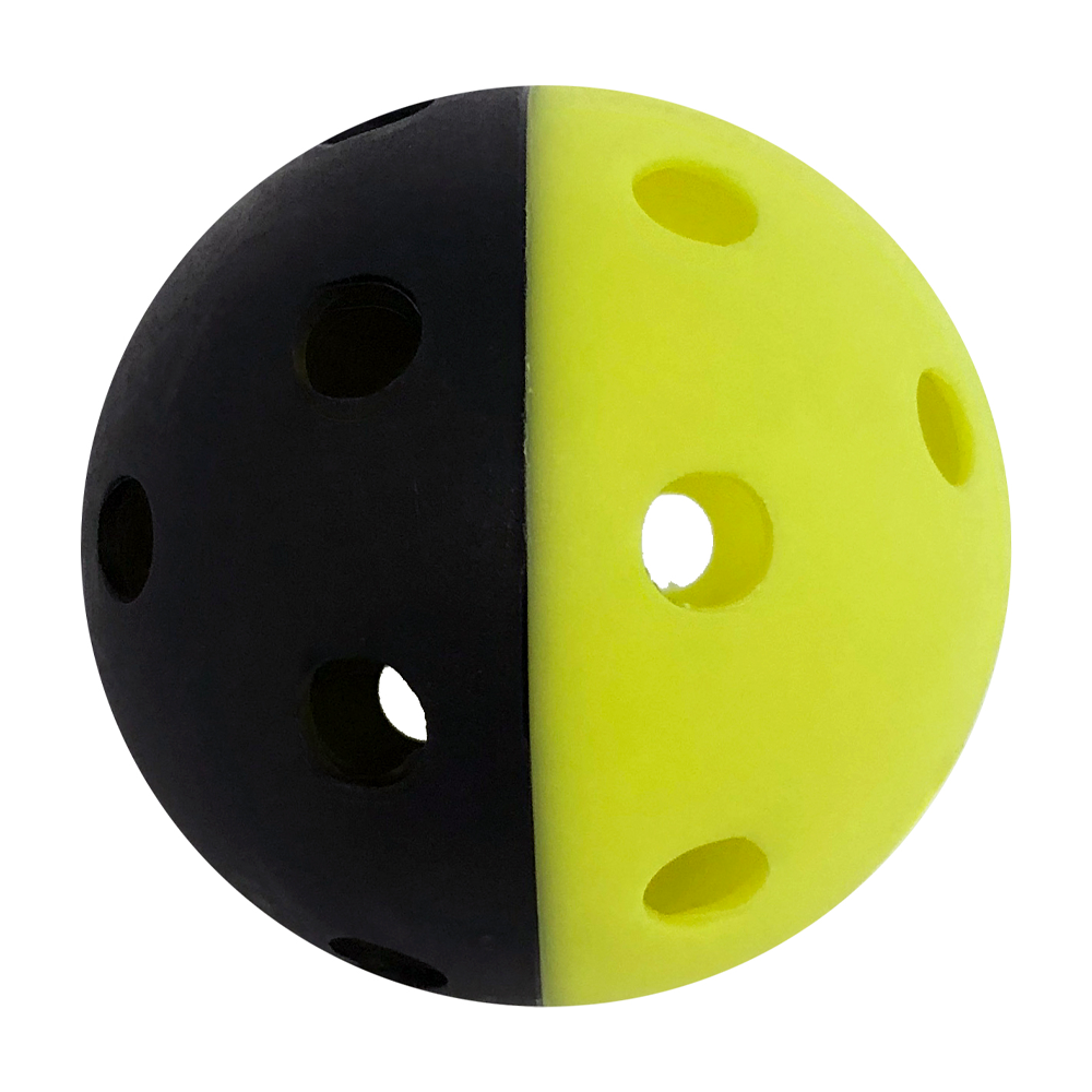 Rawlings Dura-Flex training ball in neon yellow and black with perforated design for softball and baseball practice drills.