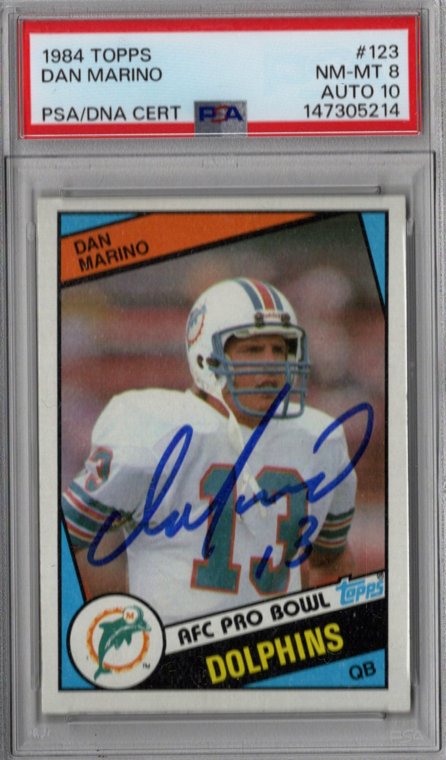Dan Marino Autographed Miami Dolphins 1984 Topps #123 Rookie Card PSA NM-MT 8 AUTO 10