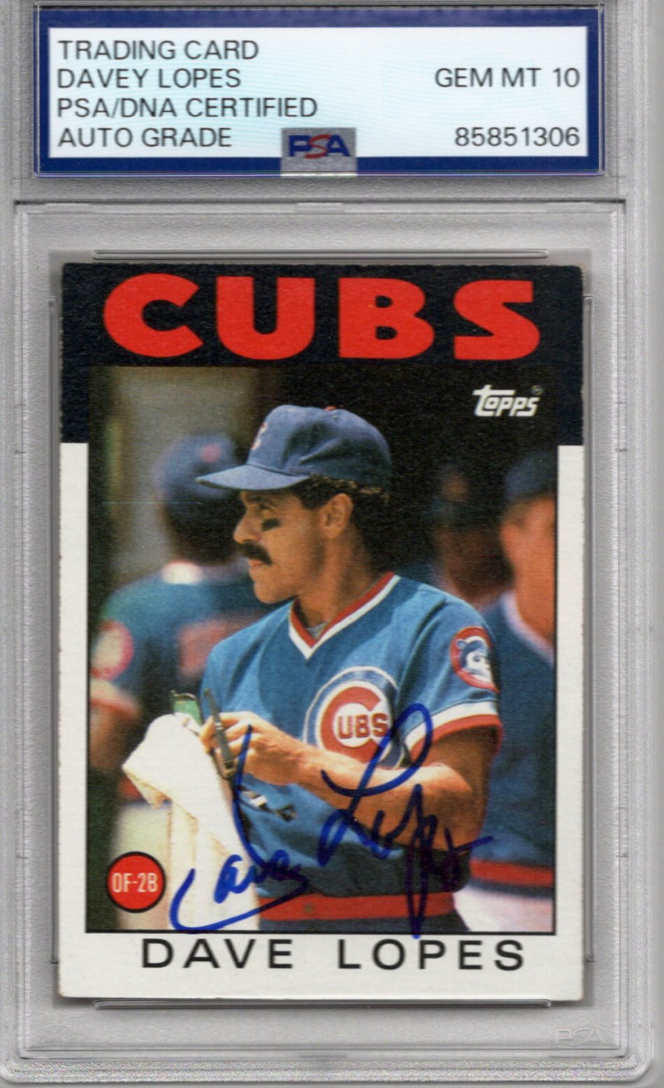 Davey Lopes Autographed Chicago Cubs 1986 Topps #125 Trading Card PSA AUTO GRADE GEM MT 10