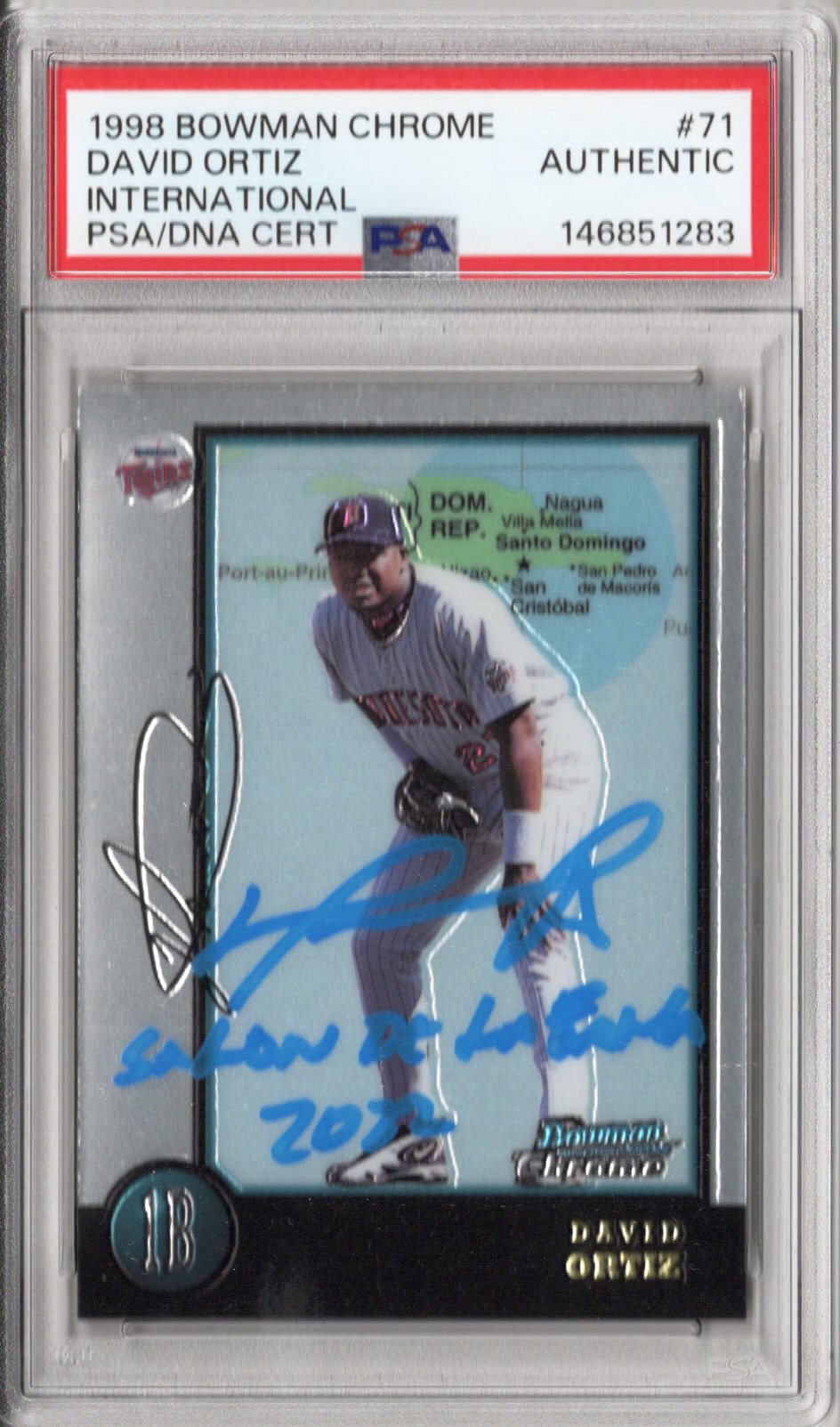 David Ortiz Autographed Twins 1998 Bowman Chrome International Rookie Card #71 PSA AUTHENTIC