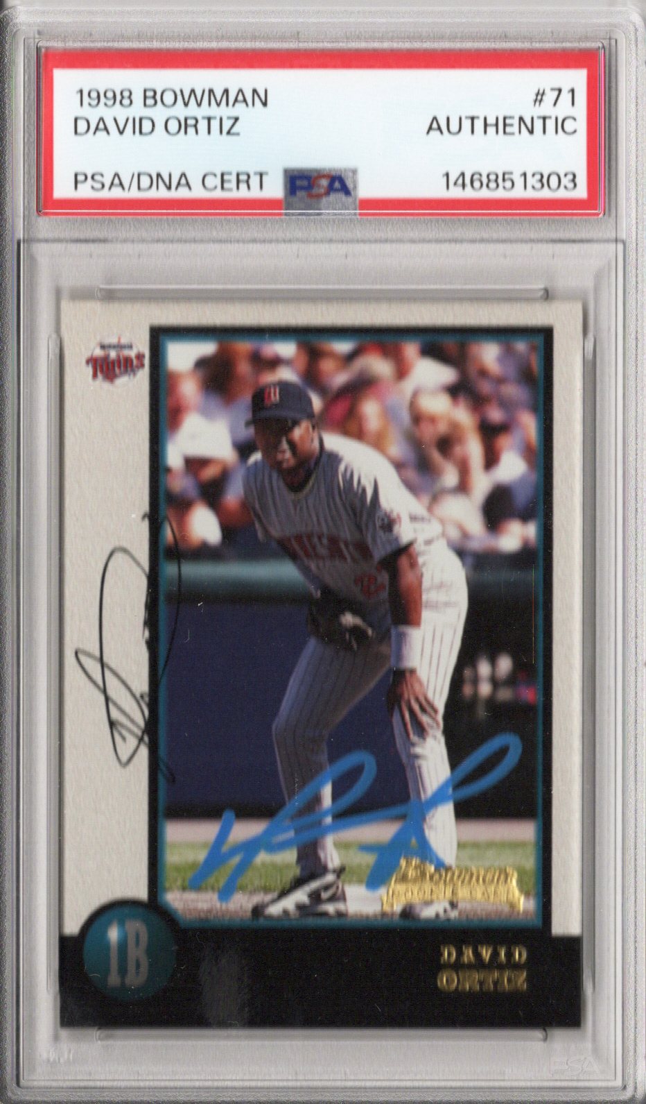 David Ortiz Autographed Twins 1998 Bowman Rookie Card #71 PSA AUTHENTIC