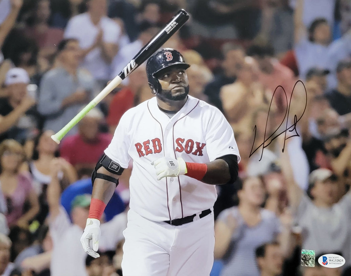David Ortiz Autographed Boston Red Sox Bat Flip 11x14 Photo Beckett Witnessed