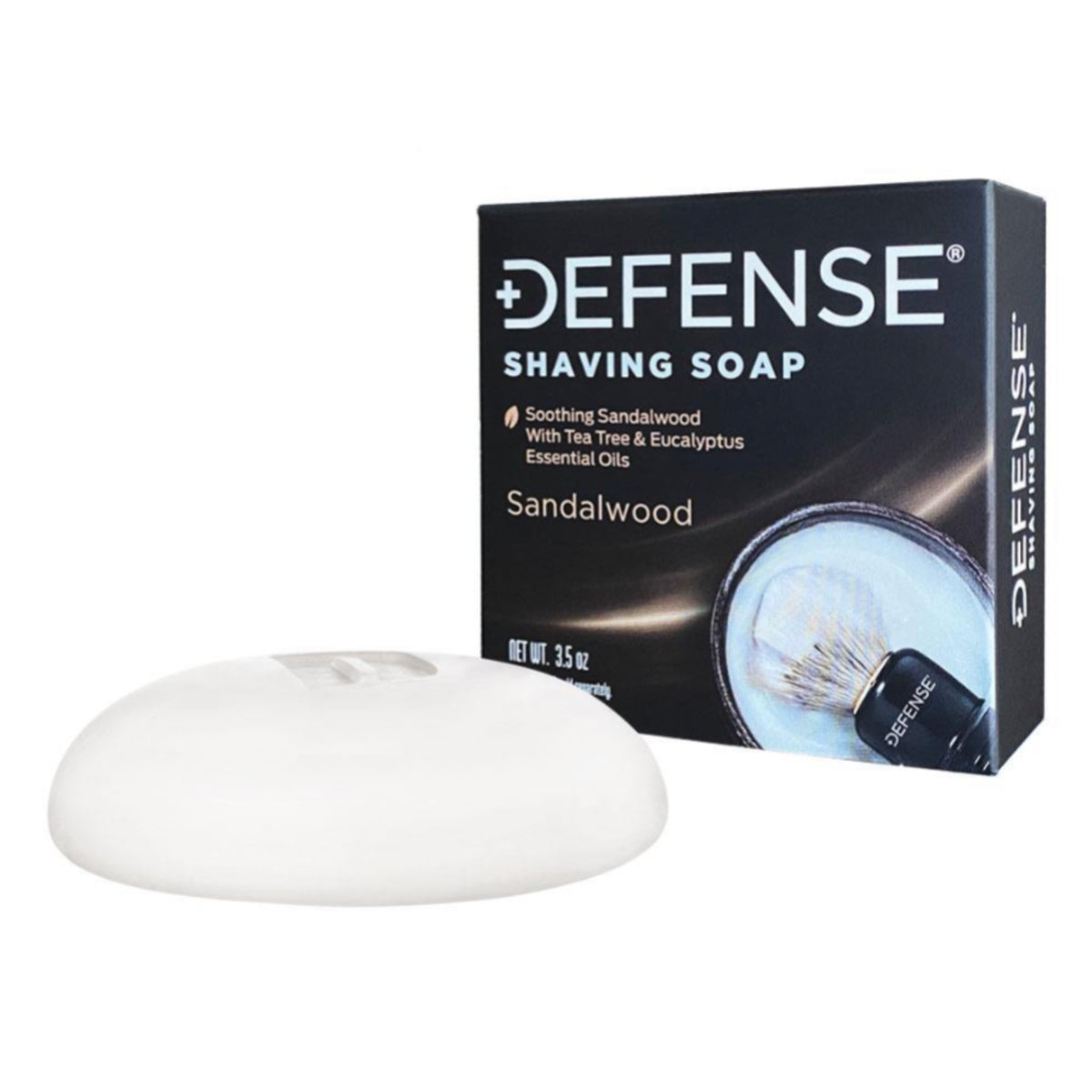 Defense Shaving Soap with packaging on a white background