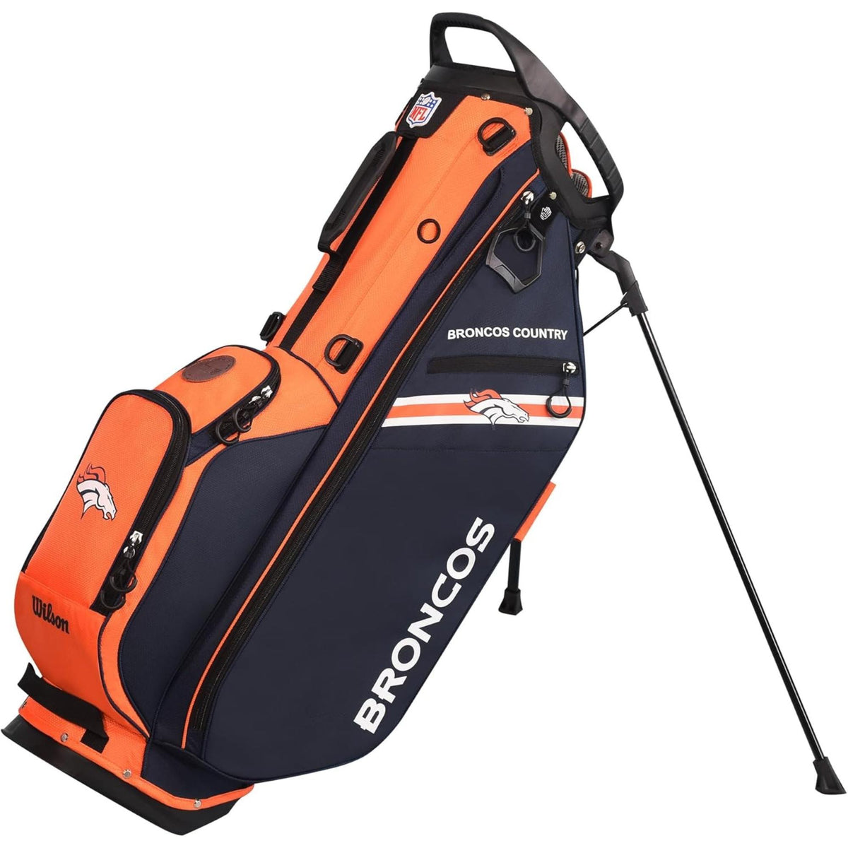 Wilson Golf NFL carry bag featuring team colors, logos, and a lightweight stand design for easy carrying on the course.