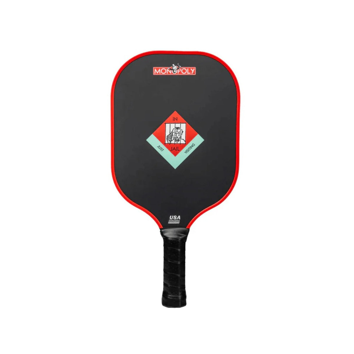 Diadem Monopoly Board 4-paddle starter kit featuring four pickleball paddles with Monopoly board-style graphics, arranged side by side with handles visible.