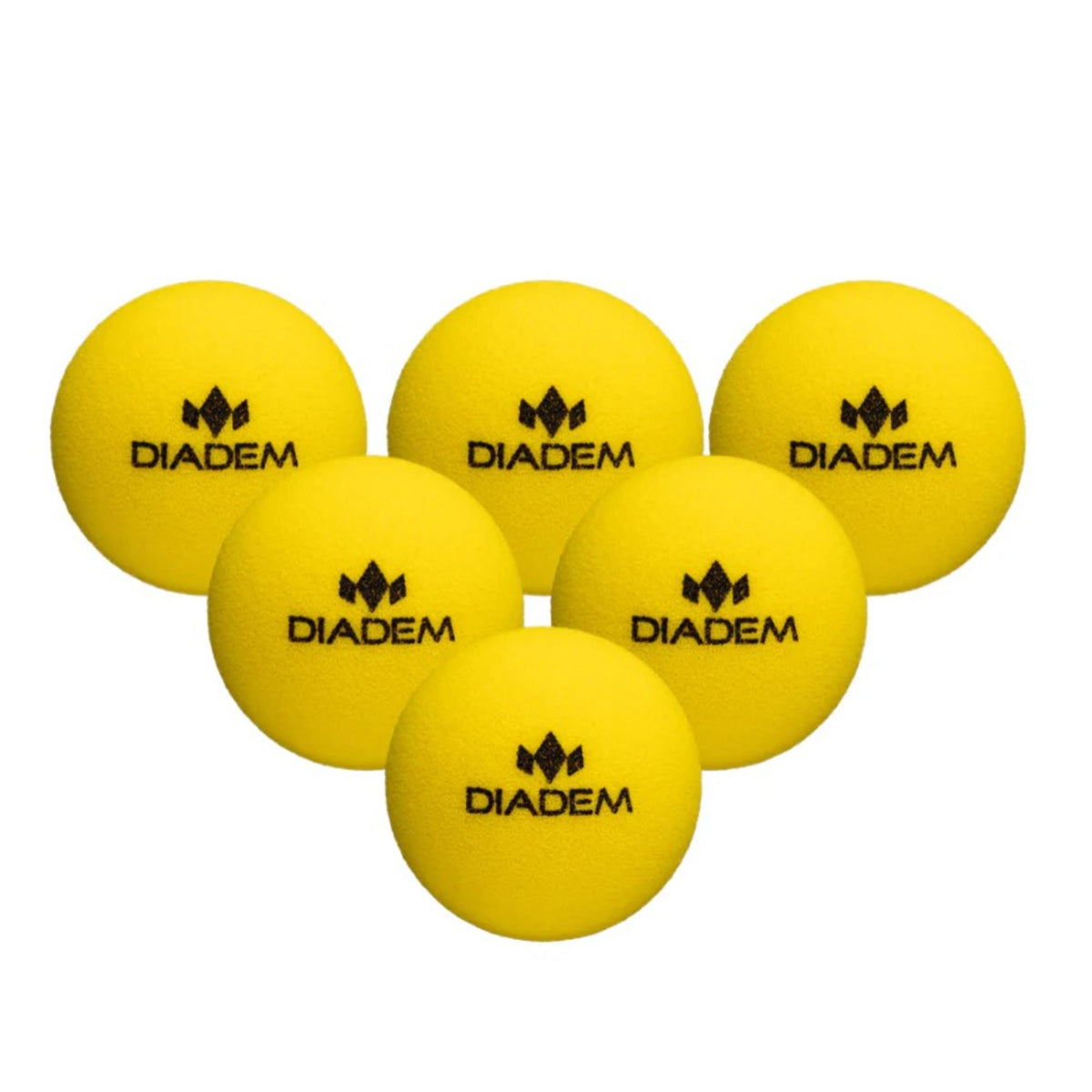 Diadem Official Quiet Balls designed for reduced noise play, shown as a set of three foam balls with logo.