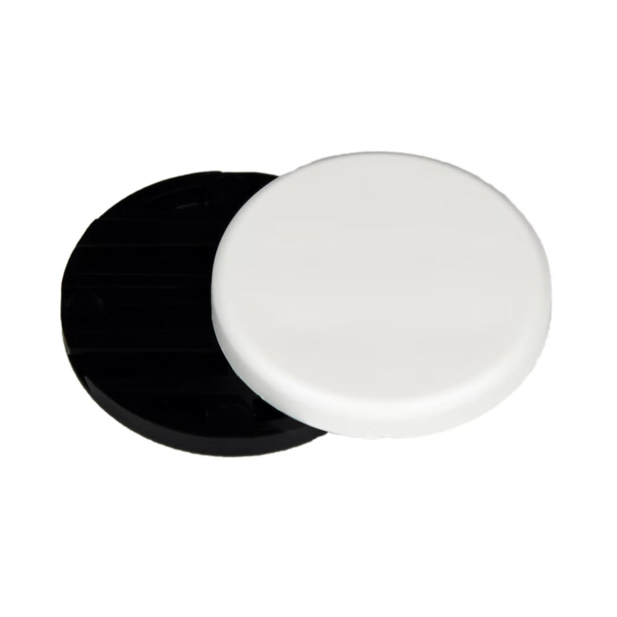 Black and white circular objects on a white background