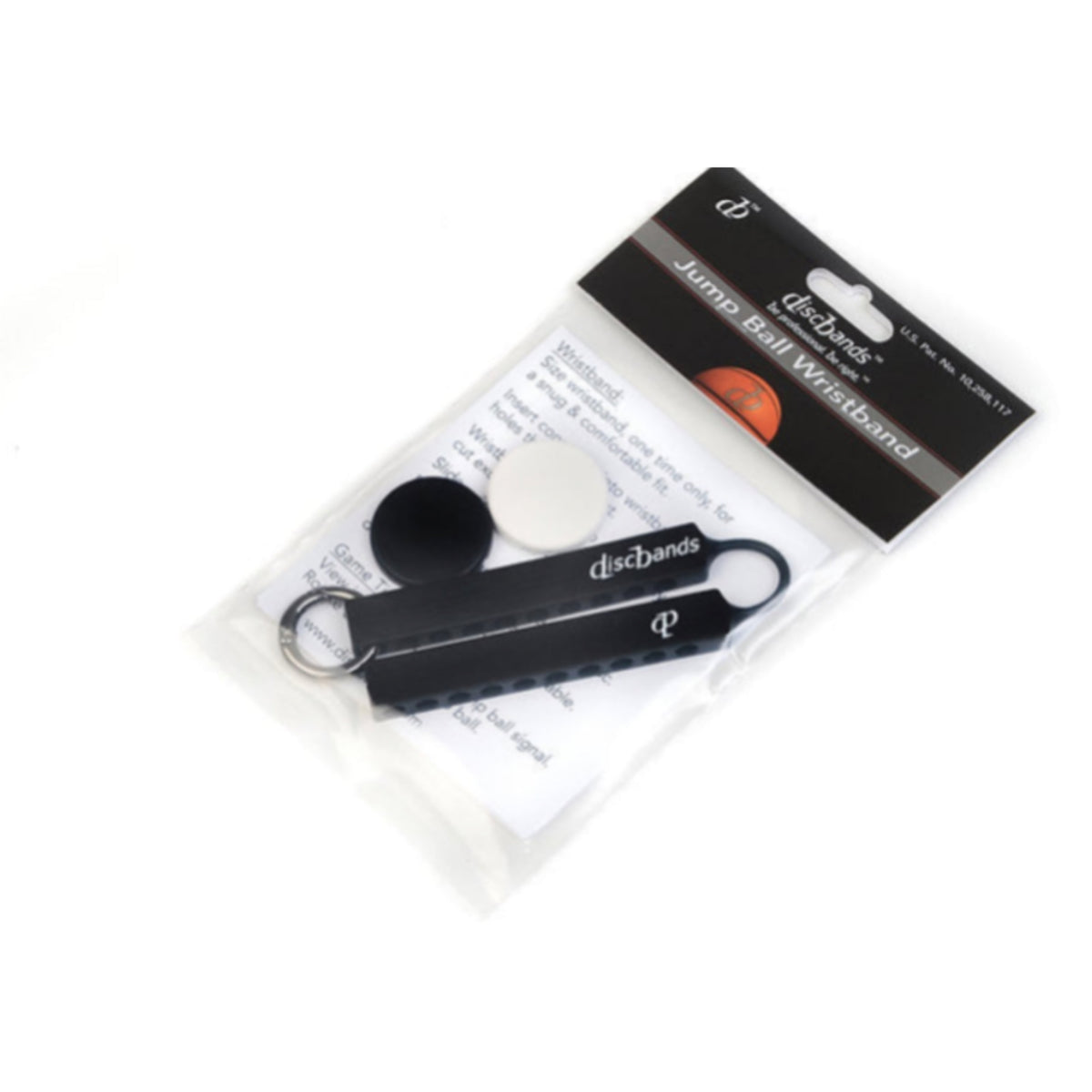Black jump ball wristband with packaging on a white background