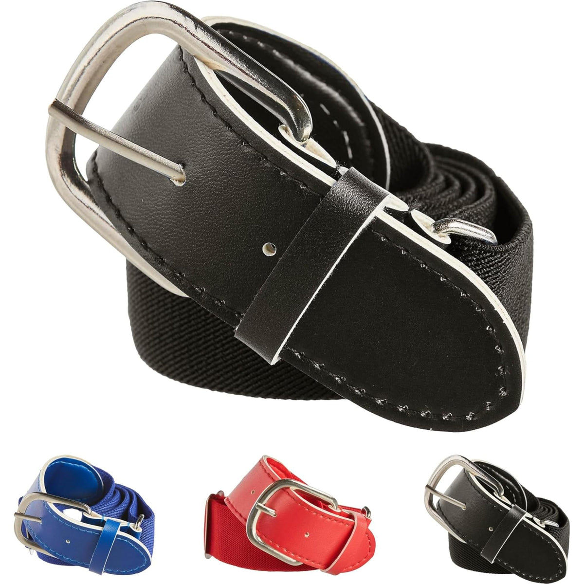 Easton adult elastic baseball belt with adjustable stretch strap and durable silver metal buckle for a secure on-field fit.