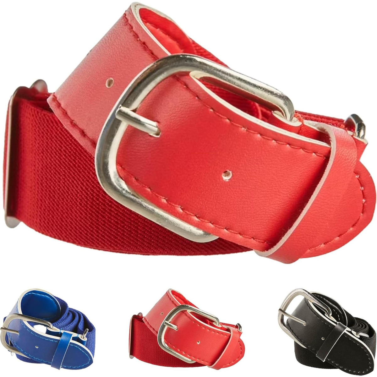 Easton adult elastic baseball belt with adjustable stretch strap and durable silver metal buckle for a secure on-field fit.