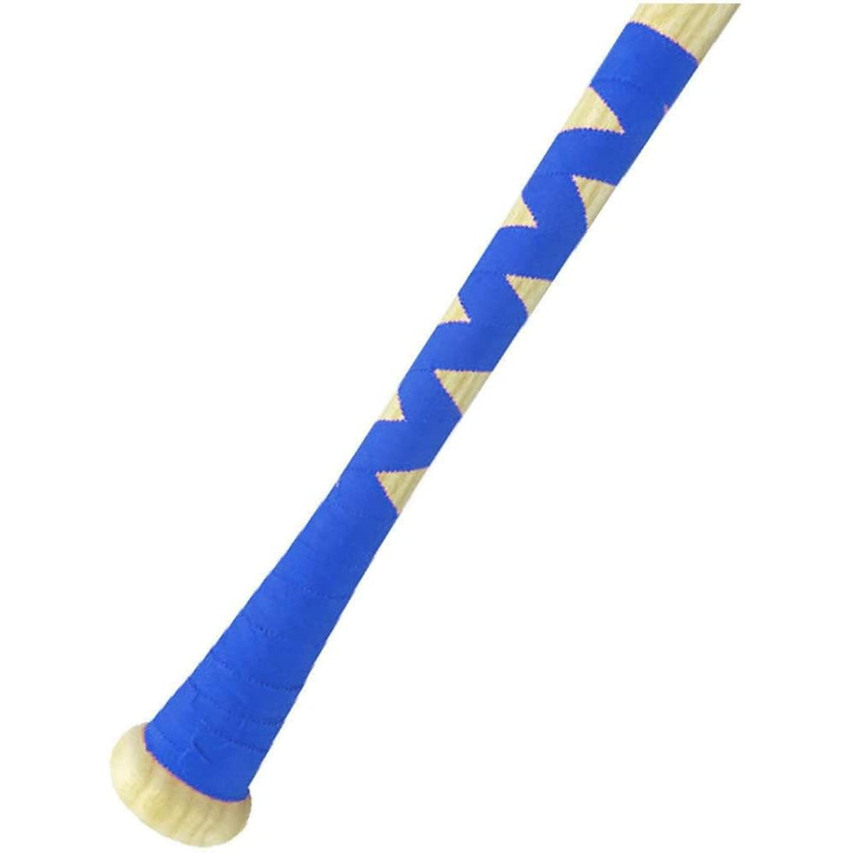 Easton blue bat tape wrapped around a wooden bat handle to provide improved grip, comfort, and control while hitting.