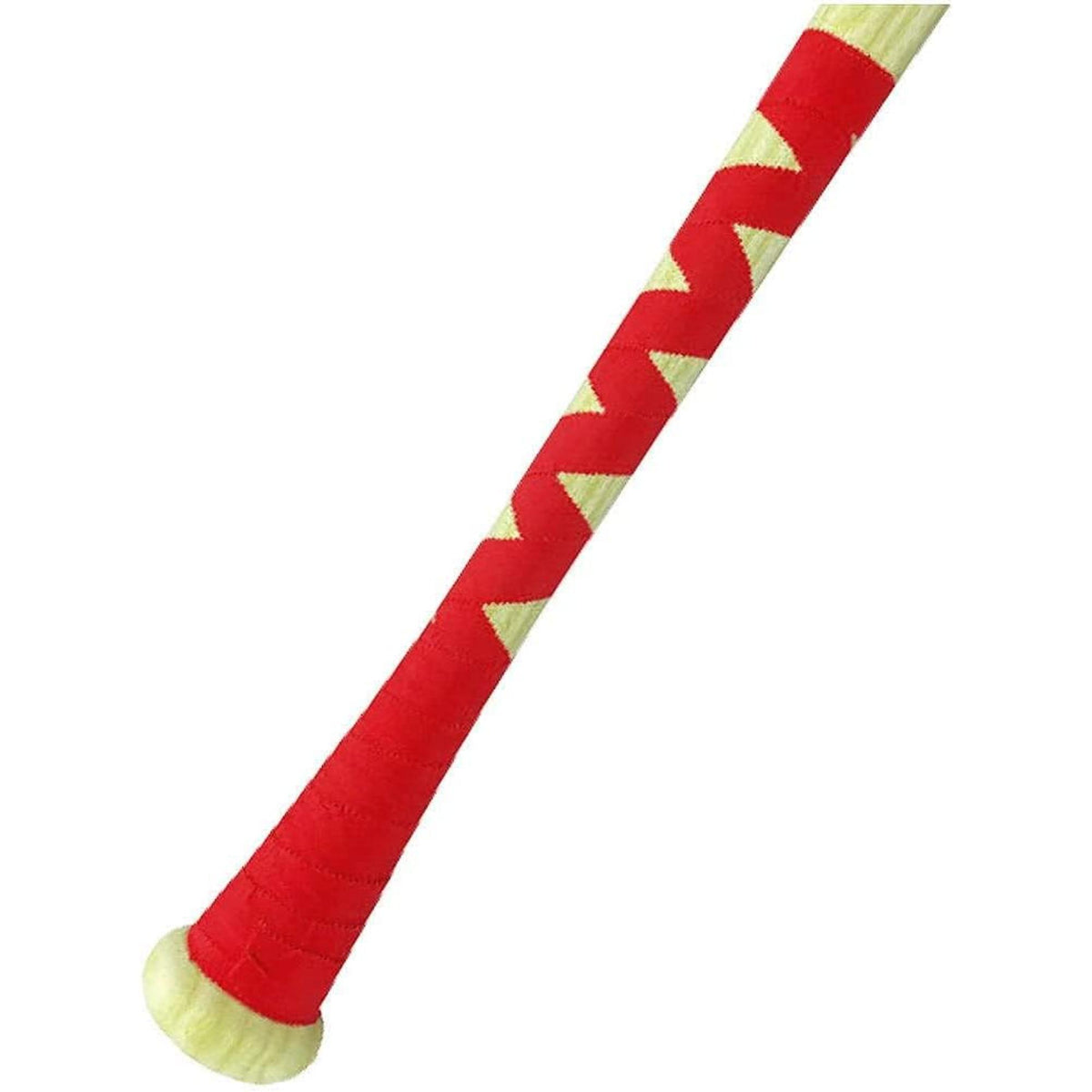Easton red bat tape wrapped around a wooden bat handle to provide improved grip, comfort, and control while hitting.