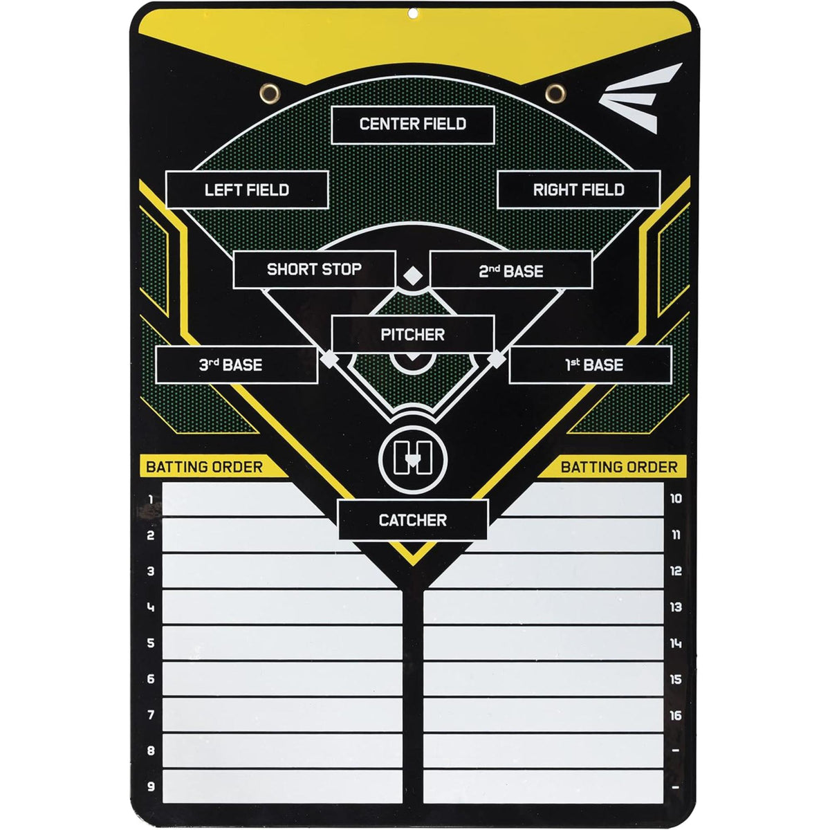 Easton coach’s line-up board with baseball field diagram and batting order chart for organizing defensive positions and game lineups.