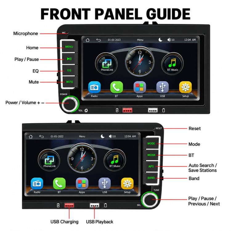 Car MP5 Player Phone Connectivity Bluetooth Reversing Camera for Volkswagen, F9074W 7 inch - View 16