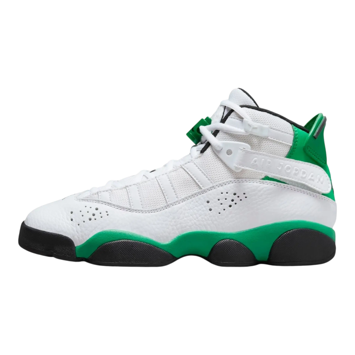 Air Jordan 6 Rings Big Kids' (GS) Basketball Shoes — White/Black/Lucky Green Leather Mid-Top