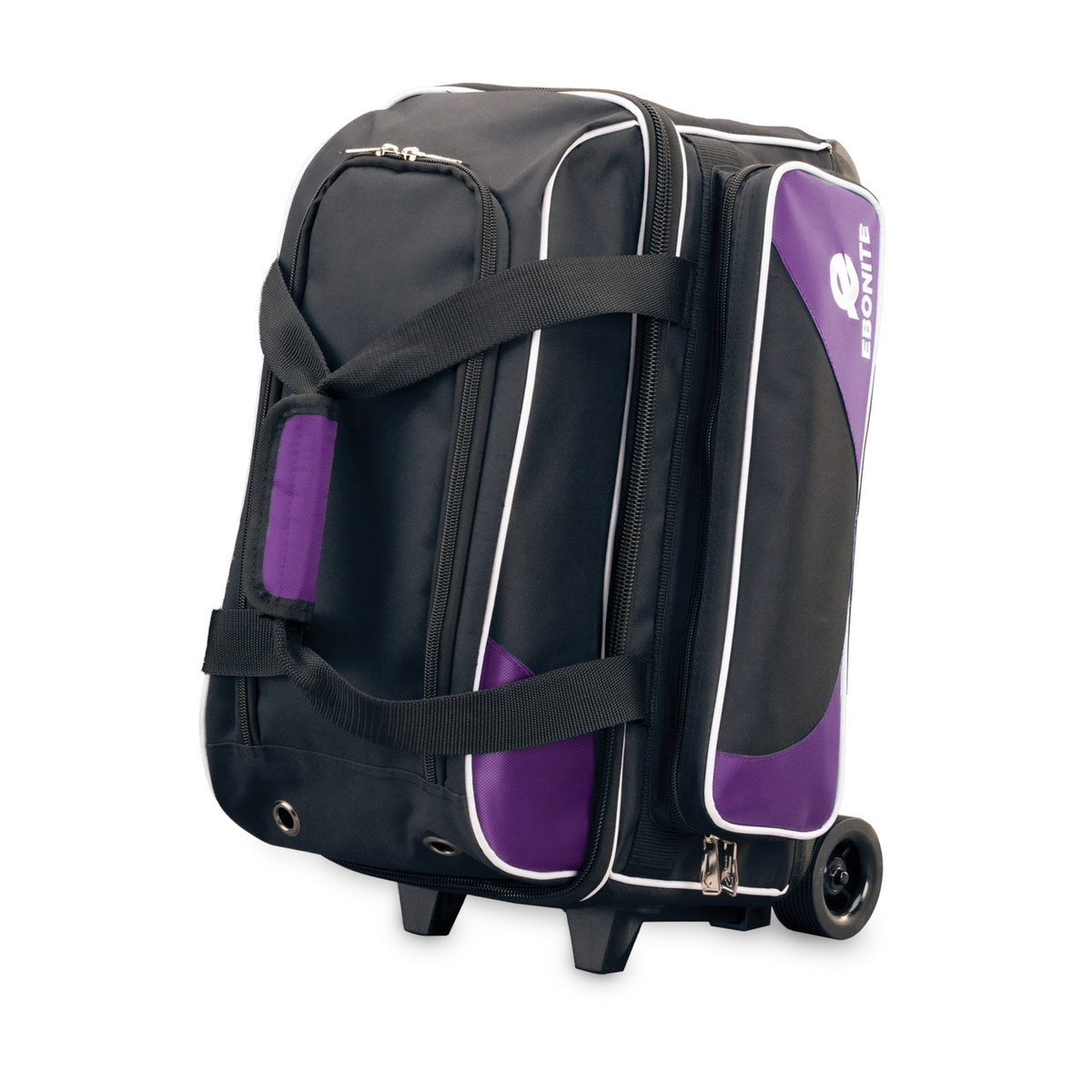 Ebonite Transport Double Roller, 2 Ball Wheeled Bowling Bag in Purple