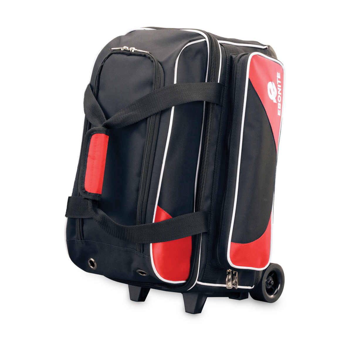 Ebonite Transport Double Roller, 2 Ball Wheeled Bowling Bag in Red