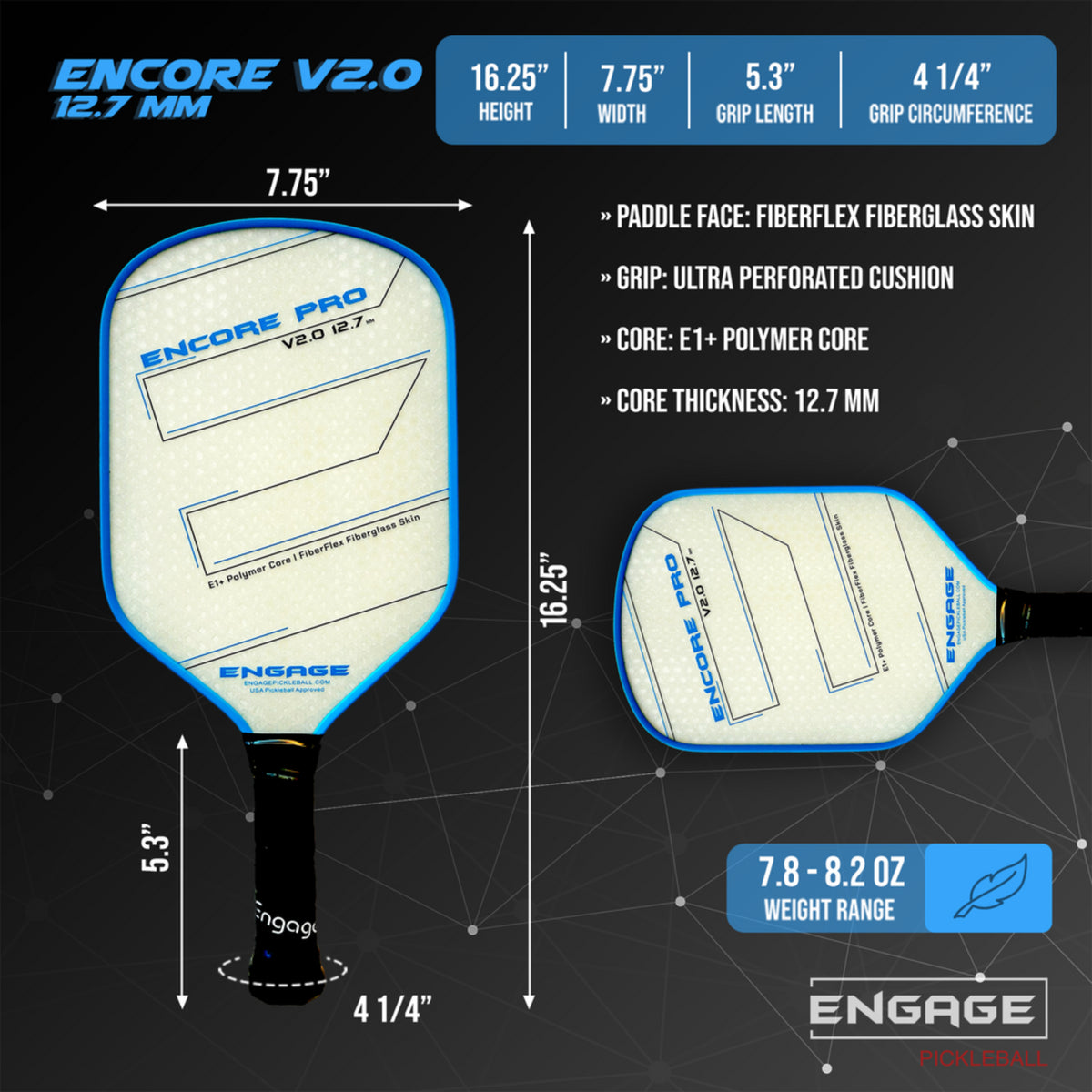 Engage Encore Pro V2.0 12.7mm Pickleball Paddle