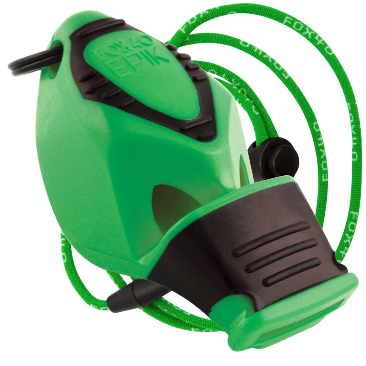 Handheld safety whistle with ergonomic grip, cushioned mouthpiece, and attached lanyard with breakaway clip for convenient wear and quick release.