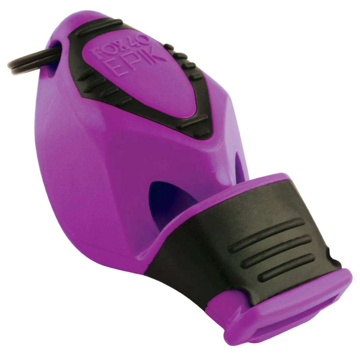 Handheld safety whistle with ergonomic grip, finger attachment loop, and cushioned mouthpiece designed for loud, reliable signaling.