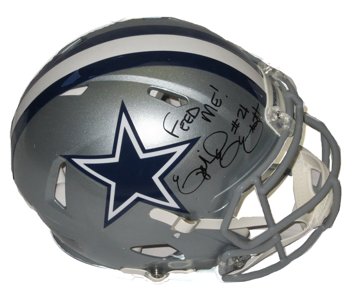 Ezekiel Elliott Autographed Dallas Cowboys Riddell Speed Authentic Helmet W/ Feed Me Beckett Witness