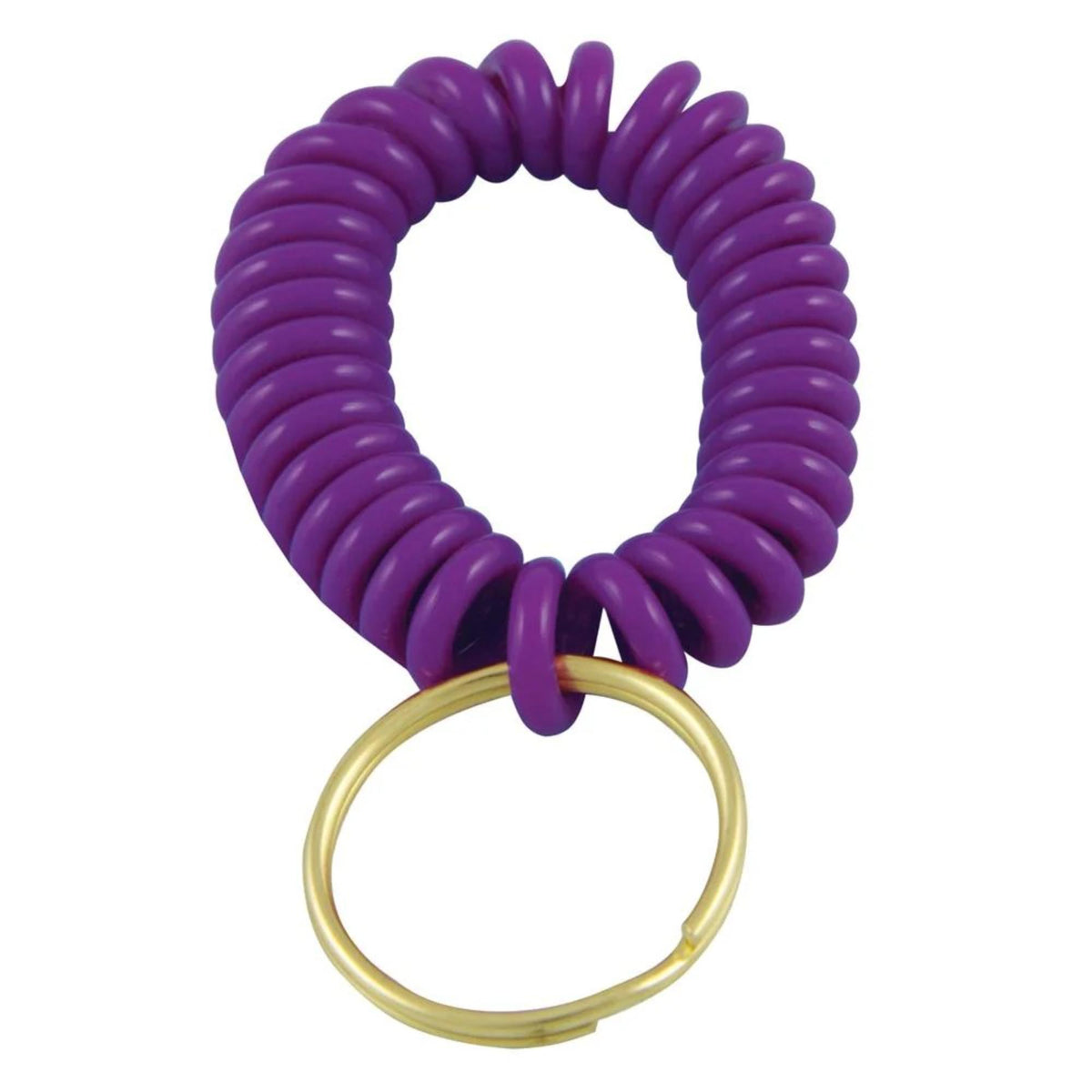 Coiled wrist lanyard with stretchable design and attached key ring for securing small items like whistles or keys.