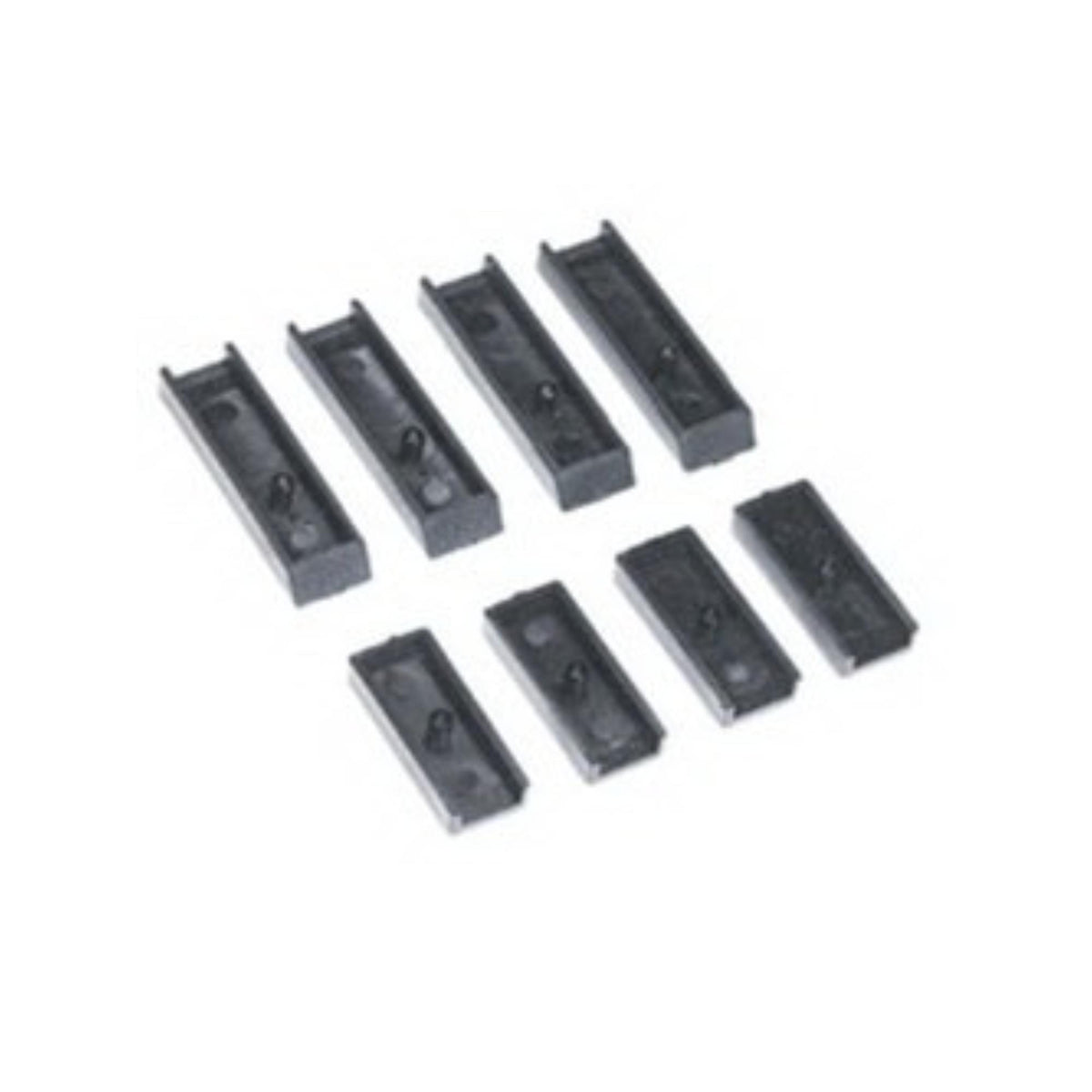 Set of small rectangular mounting support pads designed to protect racquet frames during stringing machine use.